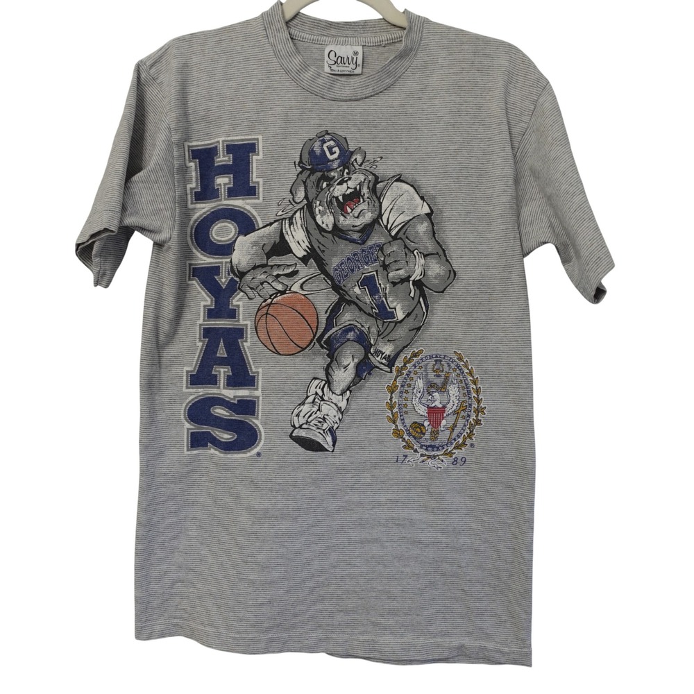 Vintage 90s Georgetown Hoyas Single Stitch Basketball T-Shirt Striped USA Made M